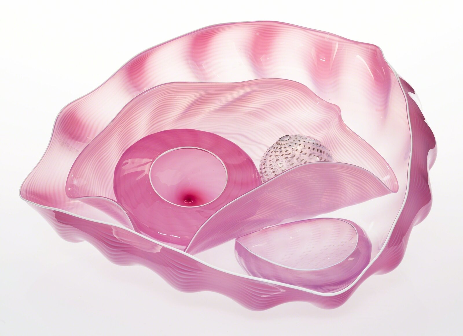 Dale Chihuly Five Piece Pink Seaform Group With White Lip Wrap 1983 Dale Chihuly Five Piece Pink Seaform Group With White Lip Wrap 1983
