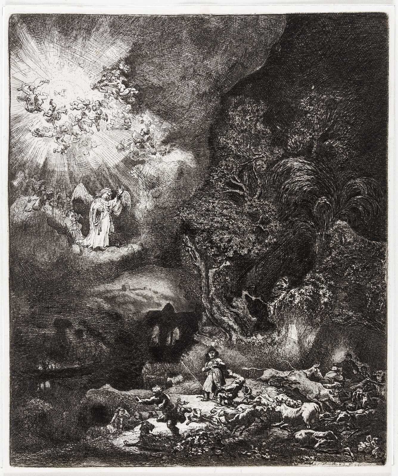 Rembrandt van Rijn | The Angel Appearing to the Shepherds (1634) | Artsy