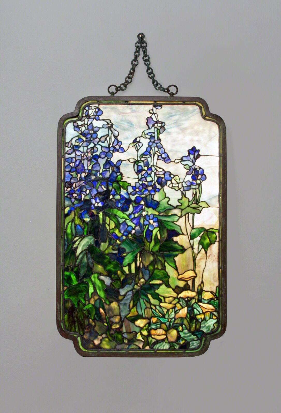 Tiffany Studios Rare Delphinium And Poppy Transparency Panel ca tiffany-studios-rare-delphinium-and-poppy-transparency-panel-ca