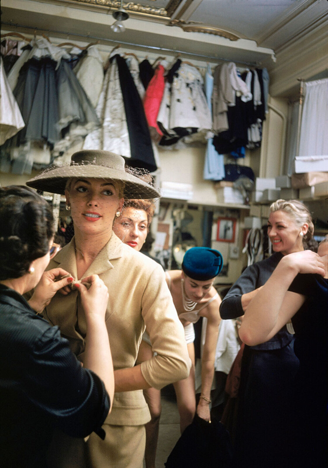 Mark Shaw | Backstage Balmain Beige Suit, 1954 (1954) | Available for ...