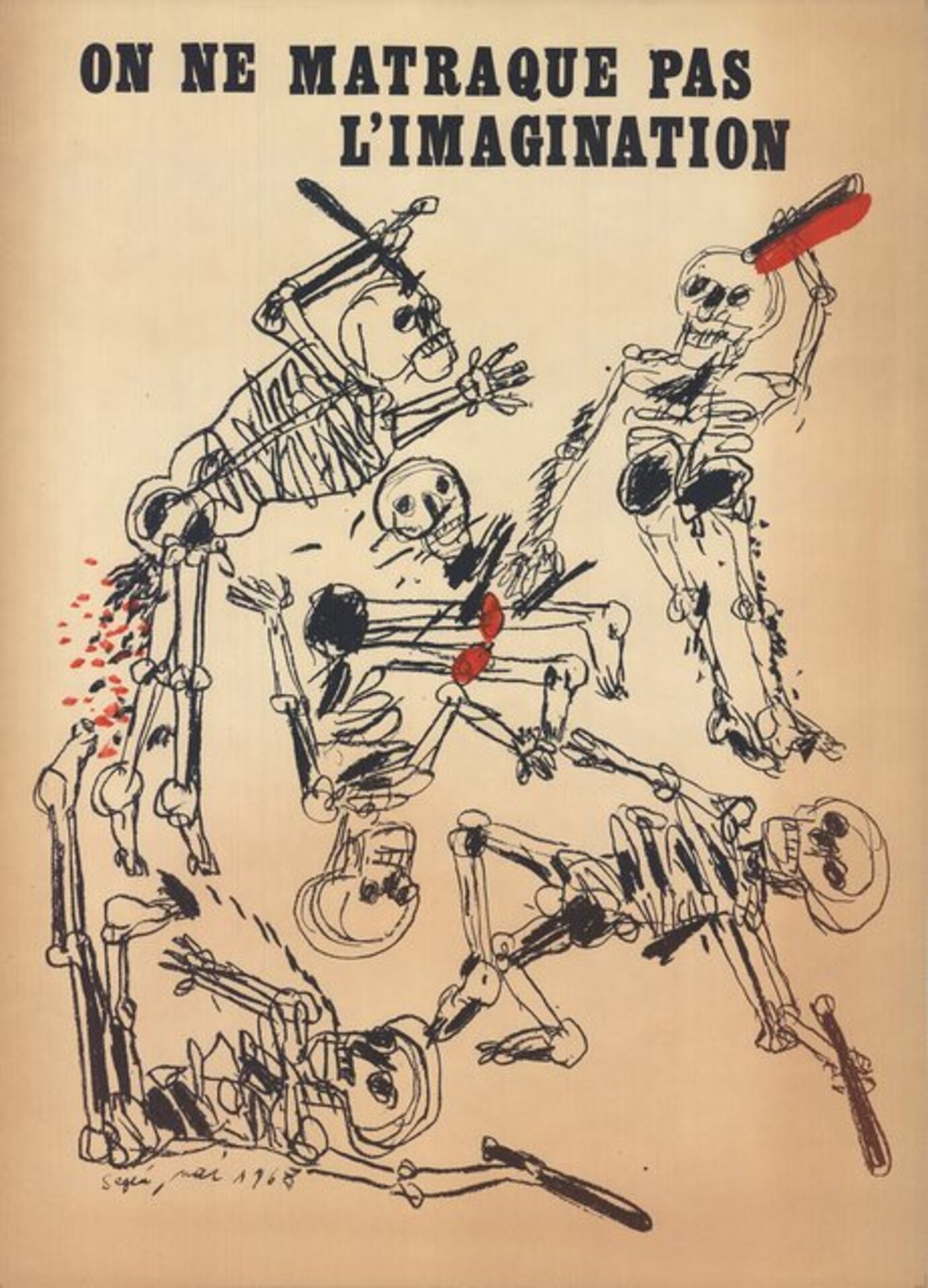 Lithographie de Antonio Segui, On ne matraque pas l'imagination sur Lithographie de Antonio Segui, On ne matraque pas l'imagination sur
