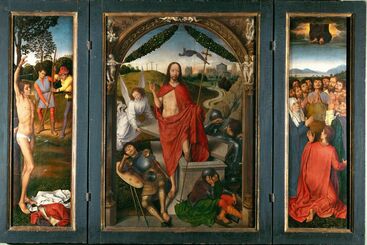 Hans Memling, ‘Triptych of the Resurrection with Saint Sebastian (left wing) and Ascension of Christ (right wing)’, ca. 1485-1490