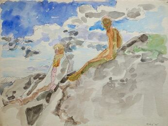 Lois Dodd, ‘Two Figures on Rocks (Models on Rocks)’, 1965