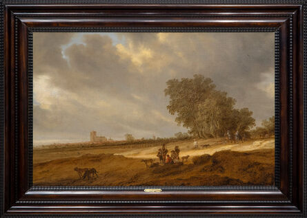 Salomon van Ruysdael, ‘A Dune Landscape with Figures Resting and a Couple on Horseback, a View of Nijmegen Cathedral Beyond’, ca. 1642-43