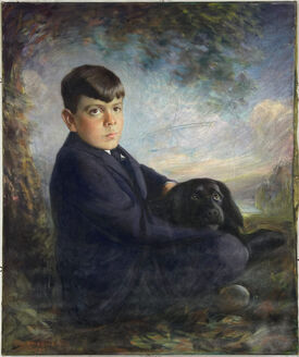 Maurice B Rosenbaum, ‘Hudson River School Landscape with a portrait of a Boy and Dog Original Pastel’, 1930