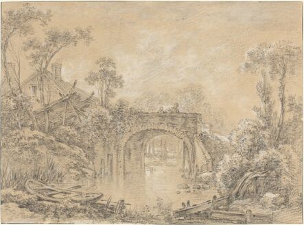 François Boucher, ‘Landscape with a Rustic Bridge’, ca. 1740