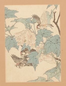 Imao Keinen, ‘Farolillos y gorrión (灯籠児-ホジロ)’, 1892