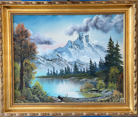 Bob Ross, Bob Ross Signed Original Winter Mountain Lake Contemporary Art  Painting (1980-2010)
