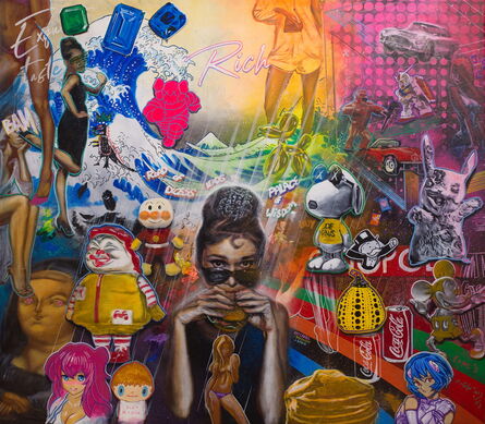 Audrey Hepburn Selfie, The Pink Star, Stik, Shepard Fairey's Hello Kitty, Hermès Wallet - Canvas Print Wall Art by Michael Andrew Law Cheuk Yui (