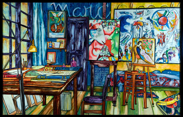 Cuántas pinturas hizo Marc Chagall 4 Marc Chagall pintando en su estudio