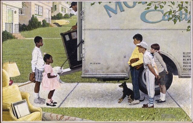 New Kids in the Neighborhood (Negro in the Suburbs, Moving Day), 1967 by  Norman Rockwell - Paper Print - Norman Rockwell Museum Custom Prints -  Custom Prints and Framing From the Norman Rockwell Museum