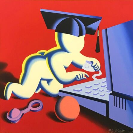 Mark Kostabi, ‘THE EARLY NERD GETS THE WORM’, 1995