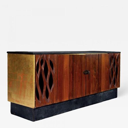 Phillip Lloyd Powell, ‘Unique Studio Carved Walnut Credenza with Gold Leaves In collaboration with Paul Evans’, ca. 1960s