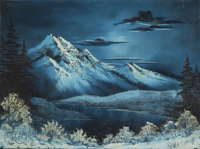 Bob Ross, Bob Ross Signed Original Winter Mountain Lake Contemporary Art  Painting (1980-2010)
