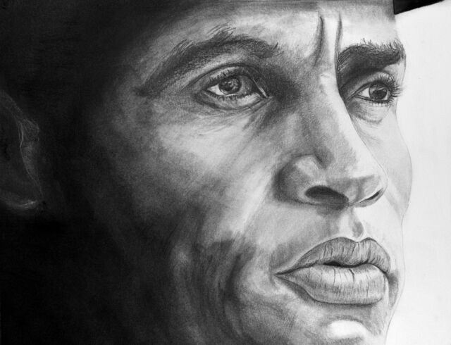 Charcoal Drawing of a Large Portrait - Roberto Clemente 
