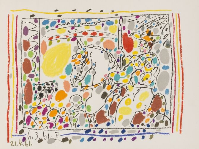 1966 Print Pablo Picasso Bull Fight Matador Arena Crowd - ORIGINAL
