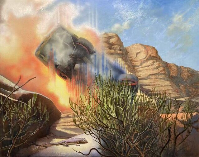 Eric Diehl | Exploding Car with Lizard (2021) | Available for Sale | Artsy