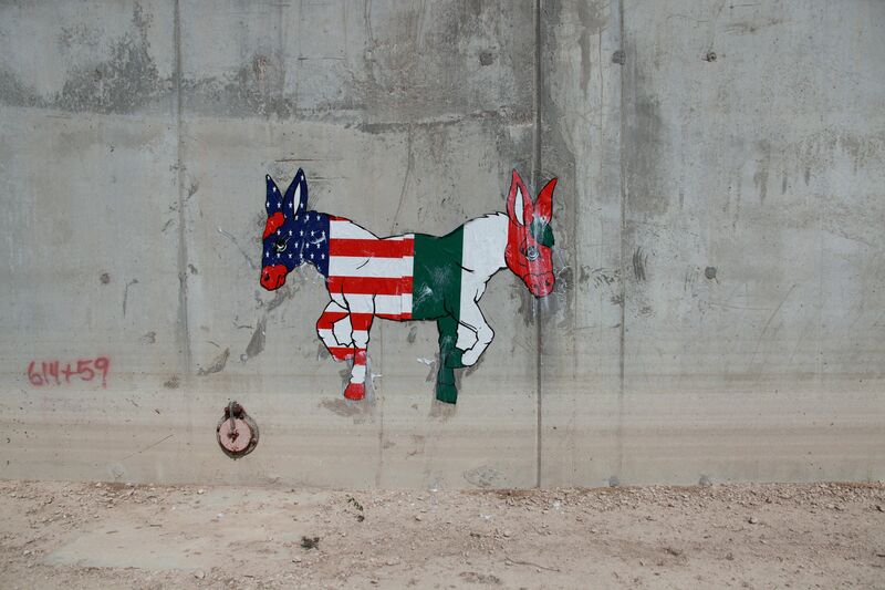 Ron English Two Headed Donkey On The U S Mexico Border Wall Ca 11 Artsy