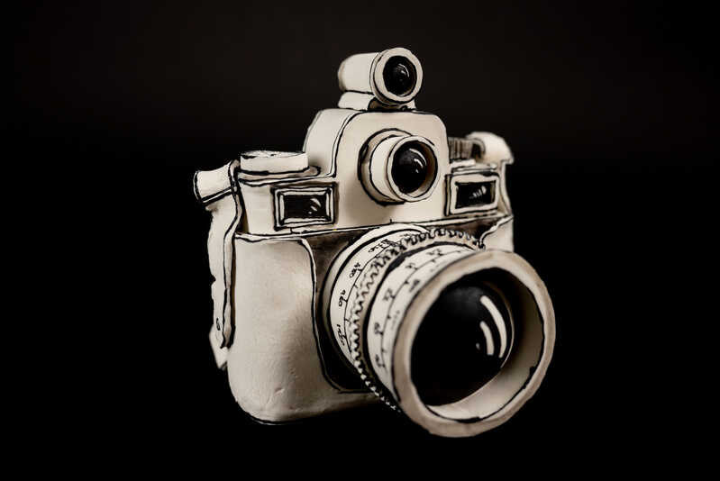 Katharine Morling Porcelain Camera Sculpture with Double Lens