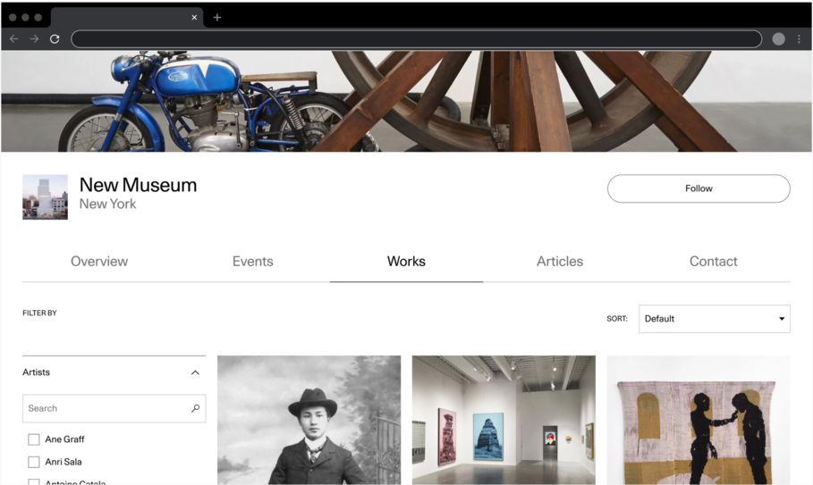 Screenshot of a partner page on Artsy.net