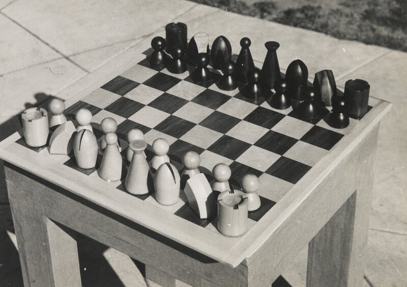 Chess Game in the Open Air with Wooden Chess with Parts of the