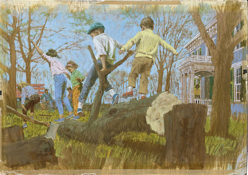 Joseph Bowler | The Tree Cutters - Children Playing on a Fallen ...