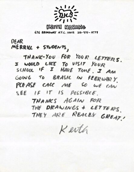 Keith Haring, ‘Handwritten Letter’, ca. 1987