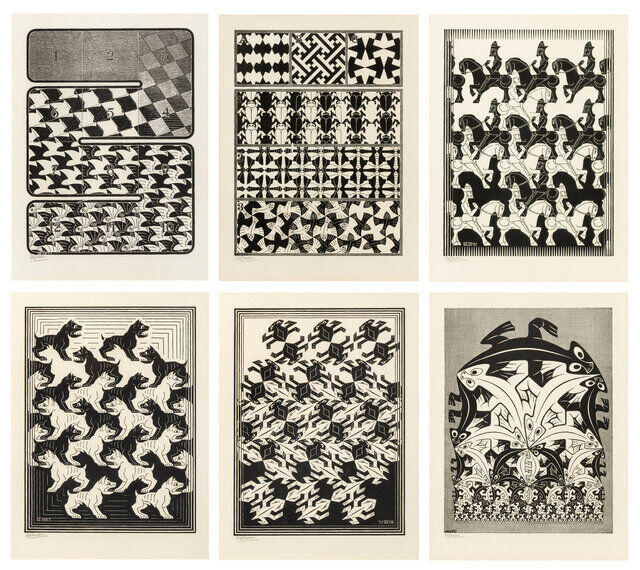 M. C. Escher | Regular Division of the Plane I-VI (the complete set of ...