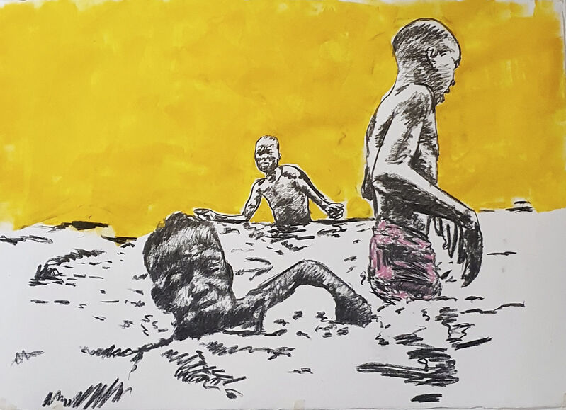 Fhatuwani Mukheli, ‘Swim Good’, 2019, Drawing, Collage or other Work on Paper, Charcoal and acrylic paint on achievable paper, ARTNOIR Benefit Auction