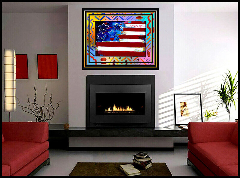 Peter Max American Flag Acrylic on Canvas Original Painting With