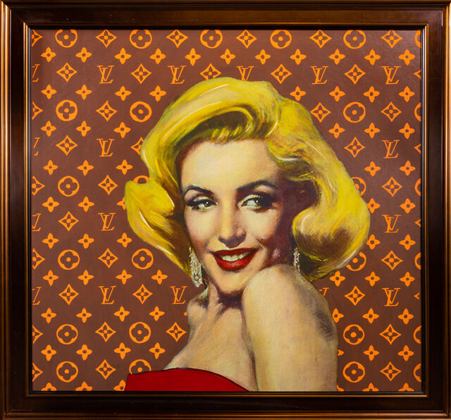 Steve Kaufman - Marilyn Monroe Hollywood Louis Vuitton Original Oil Painting  Trunk - for sale