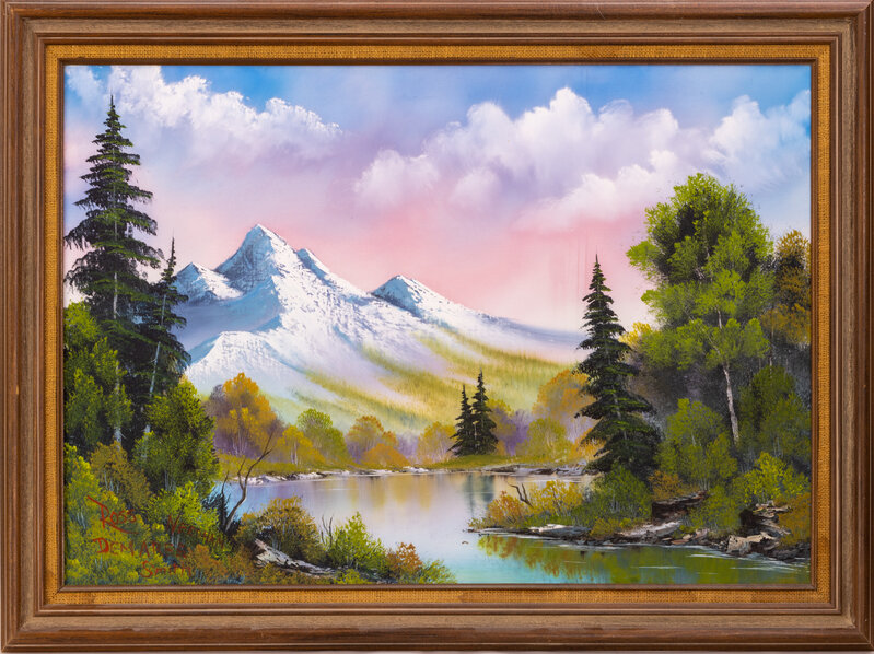 Bob Ross style original oil landscape painting Ooak “Fisherman's Trail”  18x24