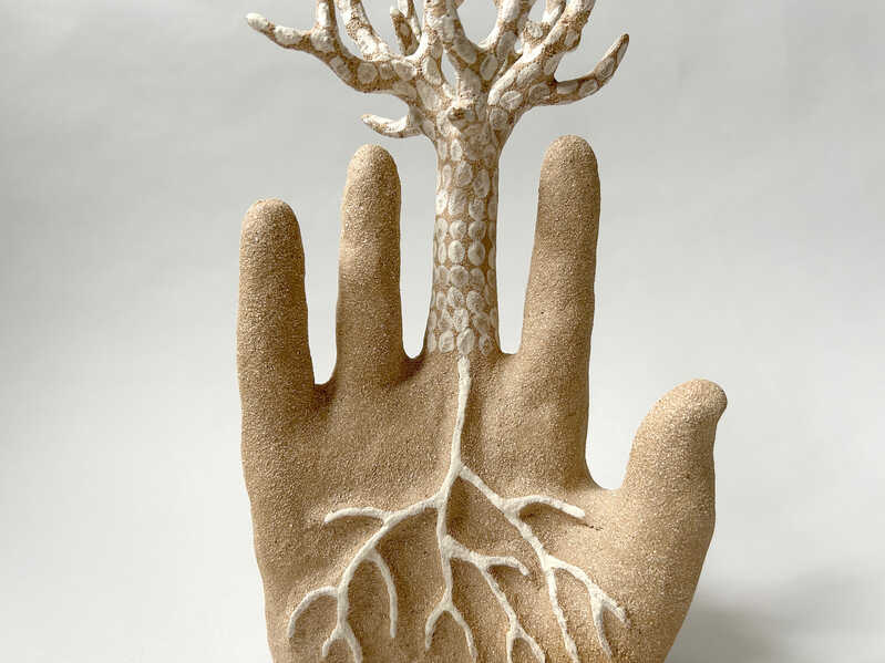 Anastassia Zamaraeva Stoneware Figurative Sculpture: 'Hand tree