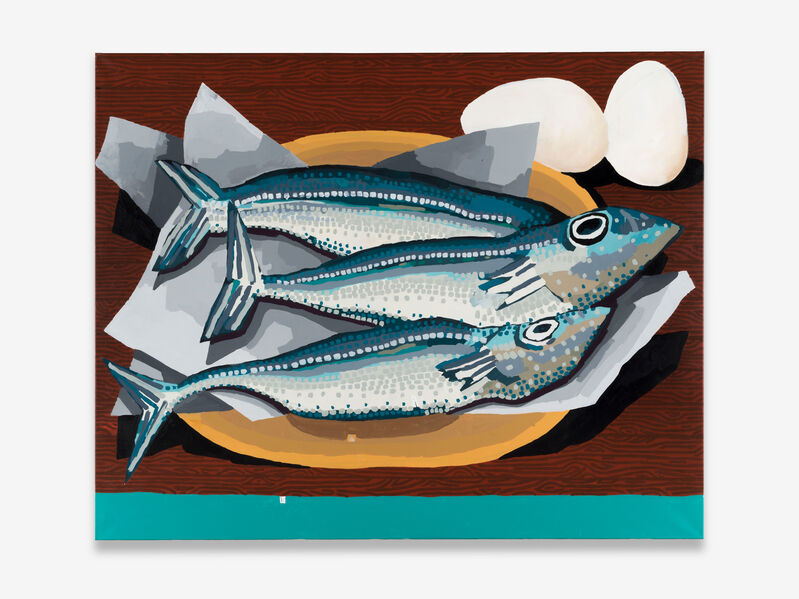 Fabian Warnsing, ‘3 Fish 2 Eggs’, 2022, Painting, Acrylic on canvas, Galerie Droste