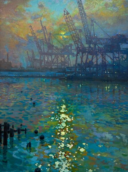 Derek Buckner, ‘Port Cranes, Sunlight on Water’, ca. 2023