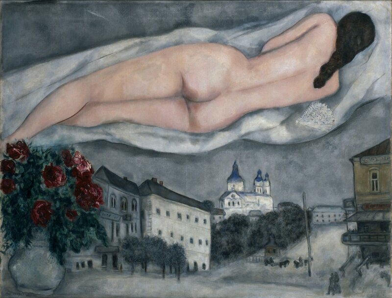 Marc Chagall, « Le nu au-dessus de Vitebsk (Le nu au-dessus de Vitebsk) », 1933, peinture, huile sur toile, Dallas Museum of Art