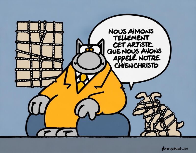 Philippe Geluck, ‘Chien Christo’, 2021, Painting, Acrylic on canvas, Huberty & Breyne