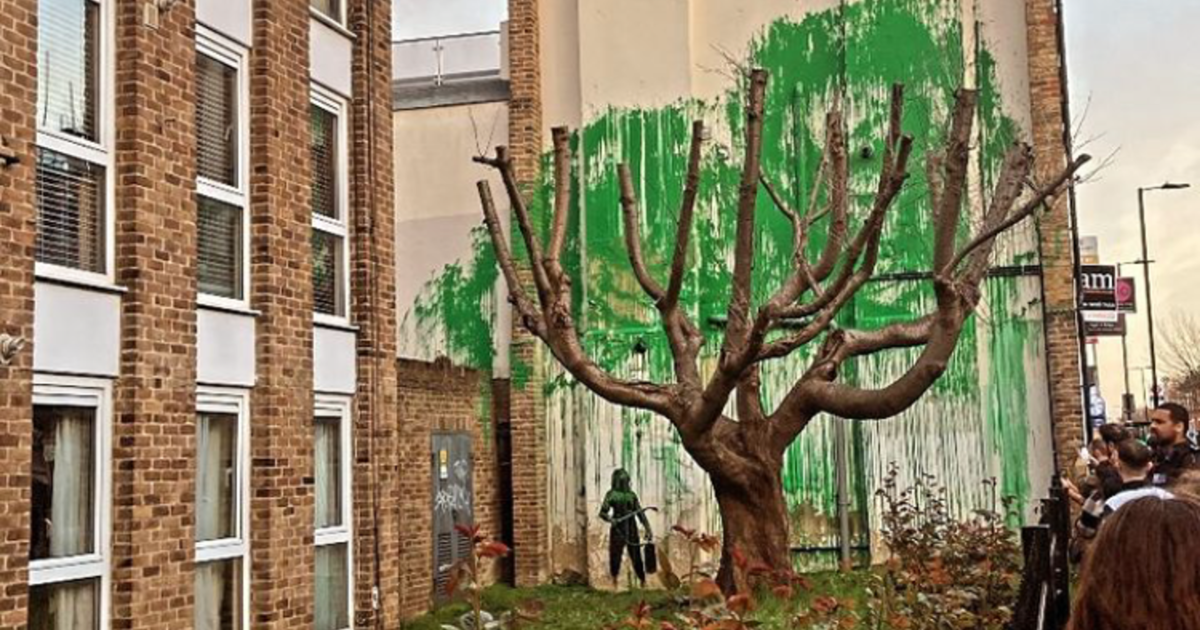 Banksy spray-paints new tree mural on North London building. | Artsy