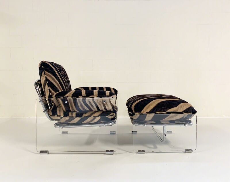 Pace Collection | Argenta Lucite and Chrome Lounge Chair and Ottoman  Restored in Zebra Hide (1970s) | Artsy