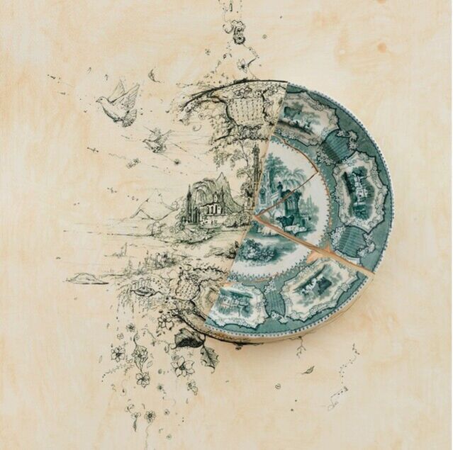 Rob Stratti Robert Strati | Fragmented in Green with Cathedral and Flowers Print ...