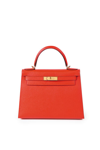 HERMES KELLY 28 SELLIER 2way Hand Bag Natural Rouge H Toile H Box calf □G  64381