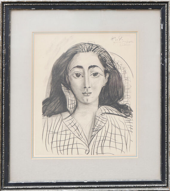 Pablo Picasso Vintage 1969 Modernist Lithograph Print  Portrait of  Jacqueline With Flowers  1954