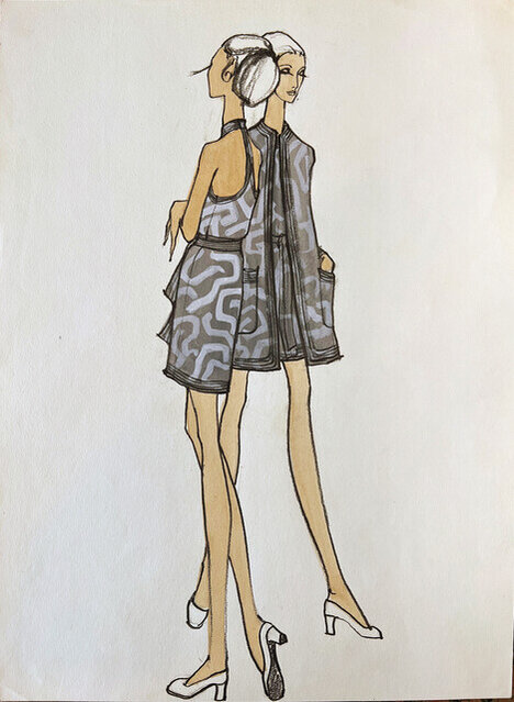 Artsy Model Issey Miyake | Fashion Illustration with Two Leggy Models in ...