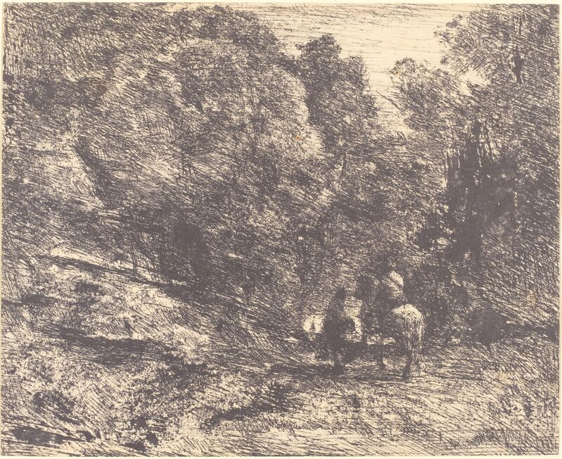 eksplicit Stor mængde Besøg bedsteforældre Jean-Baptiste-Camille Corot | Horseman and Vagabond in the Forest (Le  Cavalier en forêt et le piéton) (1854) | Artsy