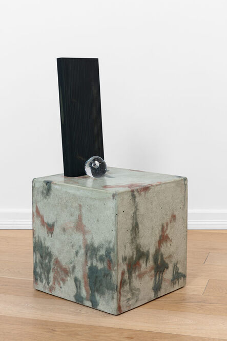Magnus Pettersen, ‘Untitled (Dark green wooden piece in a cube with some colours)’, 2023