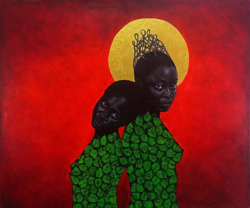 Raji Bamidele, ‘So it is without 1’, 2021, Painting, Oil, Acrylic and Gold-leaf on canvas, Galerie Studer