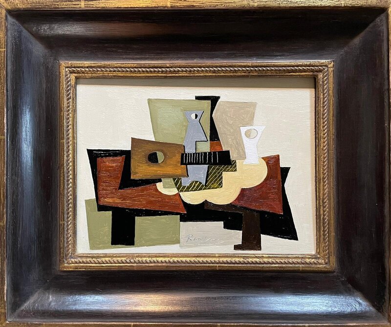 Erik Renssen | GUITAR, BOTTLE AND GLASS ON A TABLE (2023) | Artsy