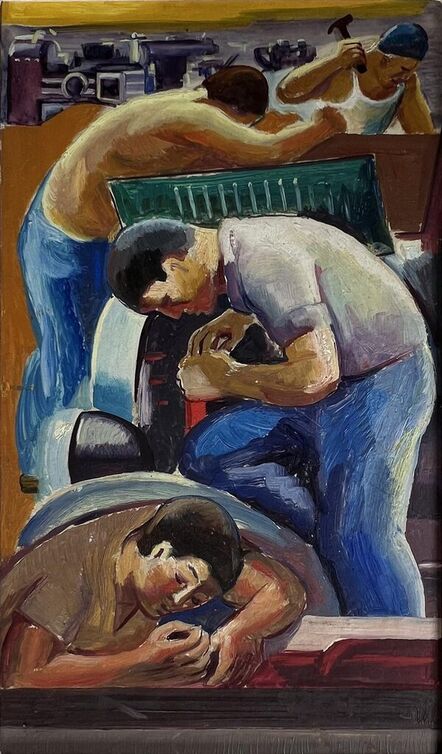 Joseph "Jo" Lambert Cain, ‘Men Working Mural Study American Scene Social Realism Mid 20th Century Modern ’, ca. 1940s