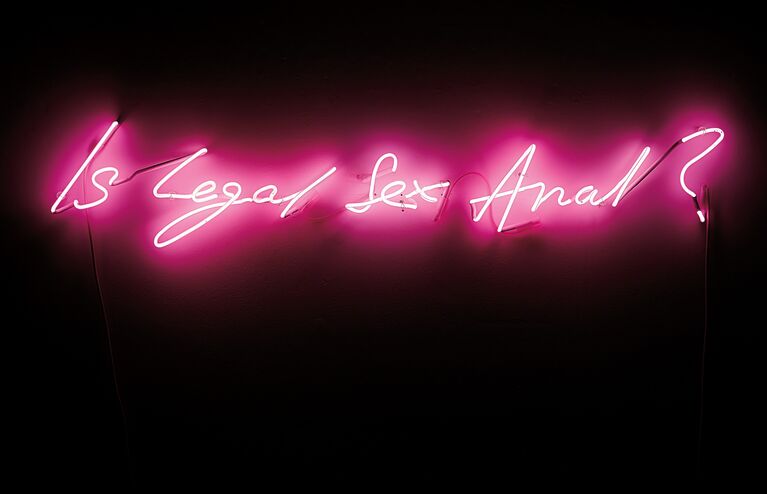 Tracey Emin, âIs Legal Sex Anal?â, 1998, Installation, Pink neon, Phillips|100%x100%