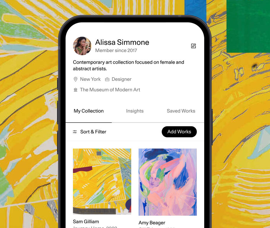 Screenshot of My Collection sample screen on the App against a painting background